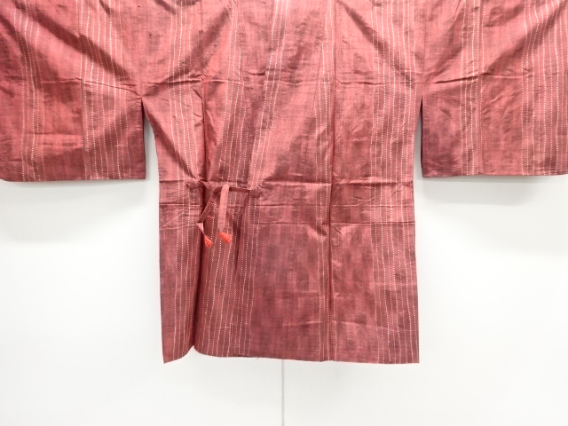 JAPANESE KIMONO / DOCHUGI COAT / TSUMUGI / WOVEN STRIPE 